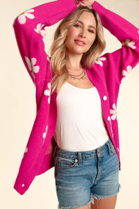 Daisy Floral Sweater | Pink Button Down Long Sleeve Cardigan