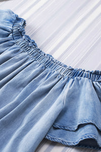 Sky Blue Off-shoulder Ruffle Sleeves Chambray Dress | Dresses/Mini Dresses