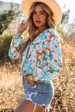 Load image into Gallery viewer, Sky Blue Floral Print Wrap Long Sleeve Bodysuit | Tops/Bodysuits
