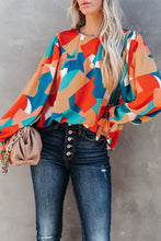 Load image into Gallery viewer, Multicolor Abstract Pattern Crewneck Ruffled Puff Sleeve Blouse | Tops/Blouses &amp; Shirts
