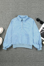 Load image into Gallery viewer, Sky Blue Washed Snap Buttons Lantern Sleeve Pullover Sweatshirt | Tops/Sweatshirts &amp; Hoodies
