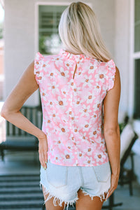 Pink Sweet Floral Print Ruffle Trim Blouse | Tops/Blouses & Shirts