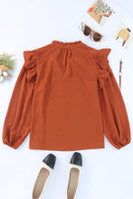 Load image into Gallery viewer, Orange Ruffled Pleated Buttoned V Neck Blouse | Tops/Blouses &amp; Shirts
