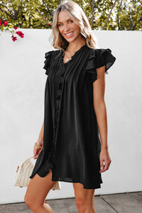 Black Ruffle Sleeve V Neck Frilled Shift Dress | Dresses/Mini Dresses