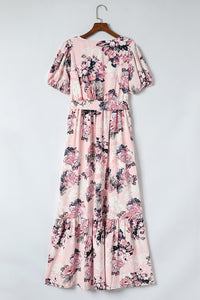 Womens Maxi Dress | Pink Floral Puff Sleeve High Waist Maxi Dress | Dresses/Floral Dresses