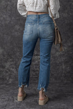 Load image into Gallery viewer, Sky Blue Ripped Knee Hole High Waist Jeans | Bottoms/Jeans
