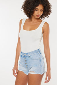 Kancan Distressed Button Fly Denim Shorts | Blue Jeans