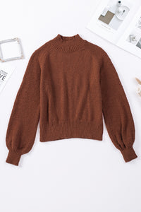 Brown Solid Color Lantern Sleeve Knitted Sweater | Tops/Sweaters & Cardigans