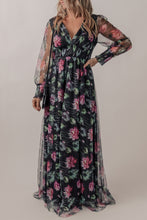 Load image into Gallery viewer, Long Sleeve Dress | Smocked Floral V-Neck Dress
