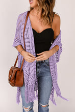 Load image into Gallery viewer, Openwork Open Front Cardigan with Fringes
