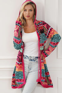 Rose Boho Aztec Knitted Pom Pom Tie Hooded Cardigan | Tops/Sweaters & Cardigans