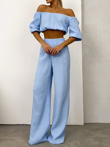 Top & Pants Set | Off Shoulder Long Sleeve Pants Set