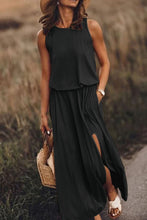 Load image into Gallery viewer, Black Solid Sleeveless Tunic Maxi Dress with Split
