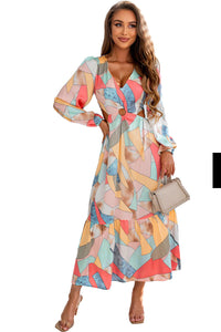 Maxi Dress | Multicolor Abstract Print Long Sleeve