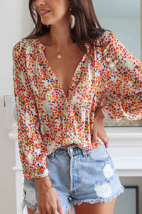 Multicolor Boho Floral Print Button Front Shirt | Tops/Blouses & Shirts