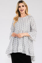 Load image into Gallery viewer, High-Low Top | Full Size Hounds-Tooth Flounce Sleeve
