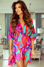 Load image into Gallery viewer, Multicolor Abstract Printed V Neck Dolman Sleeve Ruffle Wrap Dress | Dresses/Mini Dresses
