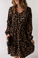 Load image into Gallery viewer, Leopard Ruffled Elastic Cuff Mini Dress | Dresses/Mini Dresses
