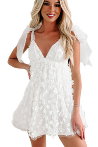 White Flower Applique Elegant Gauze Puffy Bridal Dress | Dresses/Mini Dresses