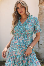 Load image into Gallery viewer, Sky Blue Paisley Print Boho Holiday Ruffle Tiered Maxi Dress | Dresses/Maxi Dresses
