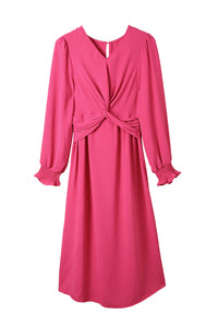 Rose Twist Front Keyhole Back V Neck Midi Dress | Dresses/Midi Dresses