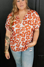 Load image into Gallery viewer, Orange Plus Size Floral Print Drawstring V Neck Short Sleeve Blouse | Plus Size/Plus Size Tops/Plus Size Blouses &amp; Shirts
