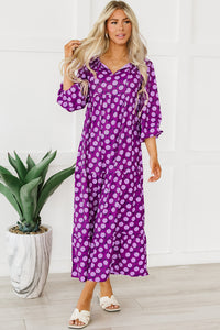 Maxi Dress | Purple Bohemian Puff Sleeve Dress