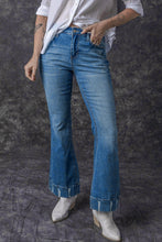 Load image into Gallery viewer, Sky Blue Slight Distressed Medium Wash Flare Jeans | Bottoms/Jeans
