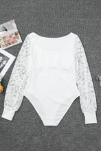 Load image into Gallery viewer, White Lace Sleeves Square Neck Bodysuit | Tops/Bodysuits
