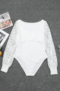 White Lace Sleeves Square Neck Bodysuit | Tops/Bodysuits