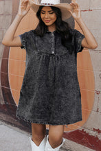 Load image into Gallery viewer, Denim Dress | Black Acid Wash Button Front Short Sleeve
