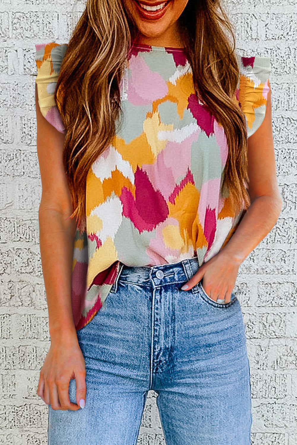 Multicolor Abstract Printed Flutter Tank | Tops/Tank Tops