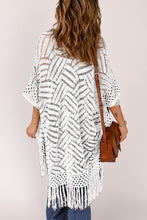 Load image into Gallery viewer, Openwork Open Front Cardigan with Fringes
