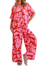 Load image into Gallery viewer, Strawberry Pink Abstract Printed Ruffled Top Wide Leg Pants Set
