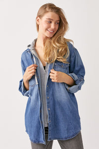 RISEN Zip Up Hooded Denim Shirt | blue jean jacket