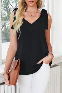 Black Tie On Shoulder V Neck Tank Top | Tops/Tank Tops