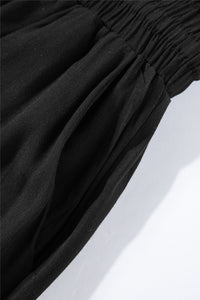 Black Drawstring Smocked High Waist Wide Leg Pants | Bottoms/Pants & Culotte