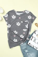 Load image into Gallery viewer, Gray Floral Cap Sleeve T-Shirt with Pocket | Tops/Tops &amp; Tees
