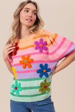 Load image into Gallery viewer, Puff Sleeve Sweater | Flower Patch Puff Sleeve Striped Sweater
