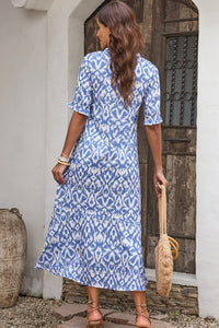 Sky Blue V Neck Casual Geometric Print Maxi Dress | Dresses/Maxi Dresses