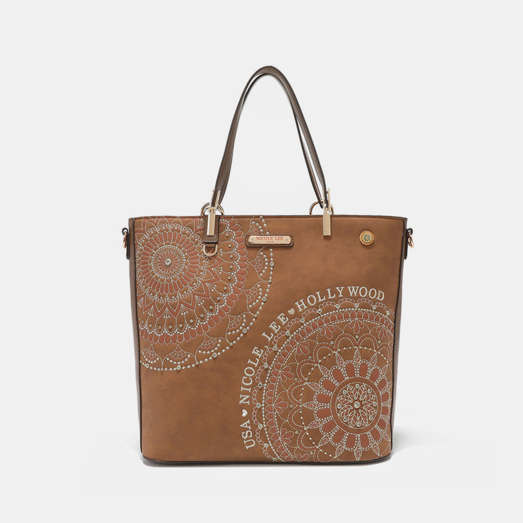 Metallic Embroidery Rhinestone Tote Bag