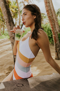 Multicolor Striped Criss Cross Backless One-piece Swimwear | Swimwear/One-Piece Swimsuit