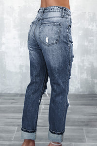 High Waist Slim Fit Jeans | Blue Light Wash Frayed Jeans