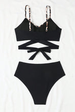 Load image into Gallery viewer, High Waisted Bikini | Black Leopard Criss-Cross Swimsuit
