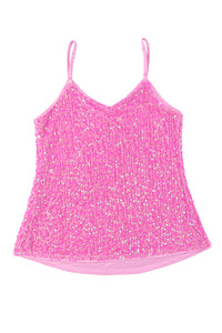 Pink Sequin Adjustable Straps Tank Top | Tops/Tank Tops