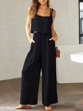 Load image into Gallery viewer, Womens Pants Set-Square Neck Top and Wide Leg Pants Set | pants set
