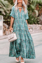 Load image into Gallery viewer, Sky Blue Paisley Print Boho Holiday Ruffle Tiered Maxi Dress | Dresses/Maxi Dresses
