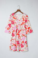 Load image into Gallery viewer, Orange V Neck 3/4 Sleeve Floral Dress | Dresses/Floral Dresses
