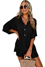 Load image into Gallery viewer, Black Half Button Collared Loose Romper | Bottoms/Jumpsuits &amp; Rompers
