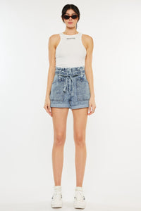 Blue Jean Shorts | Kancan Ultra High Rise Paperbag Blue Denim Shorts | Blue Jeans